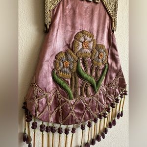 Victorian Vintage Floral Beaded Purse Bag Metal Frame